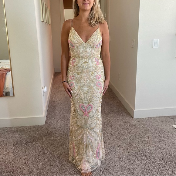 COPY - Mac Duggal Champagne Strappy Back Formal Gown - Picture 12 of 12